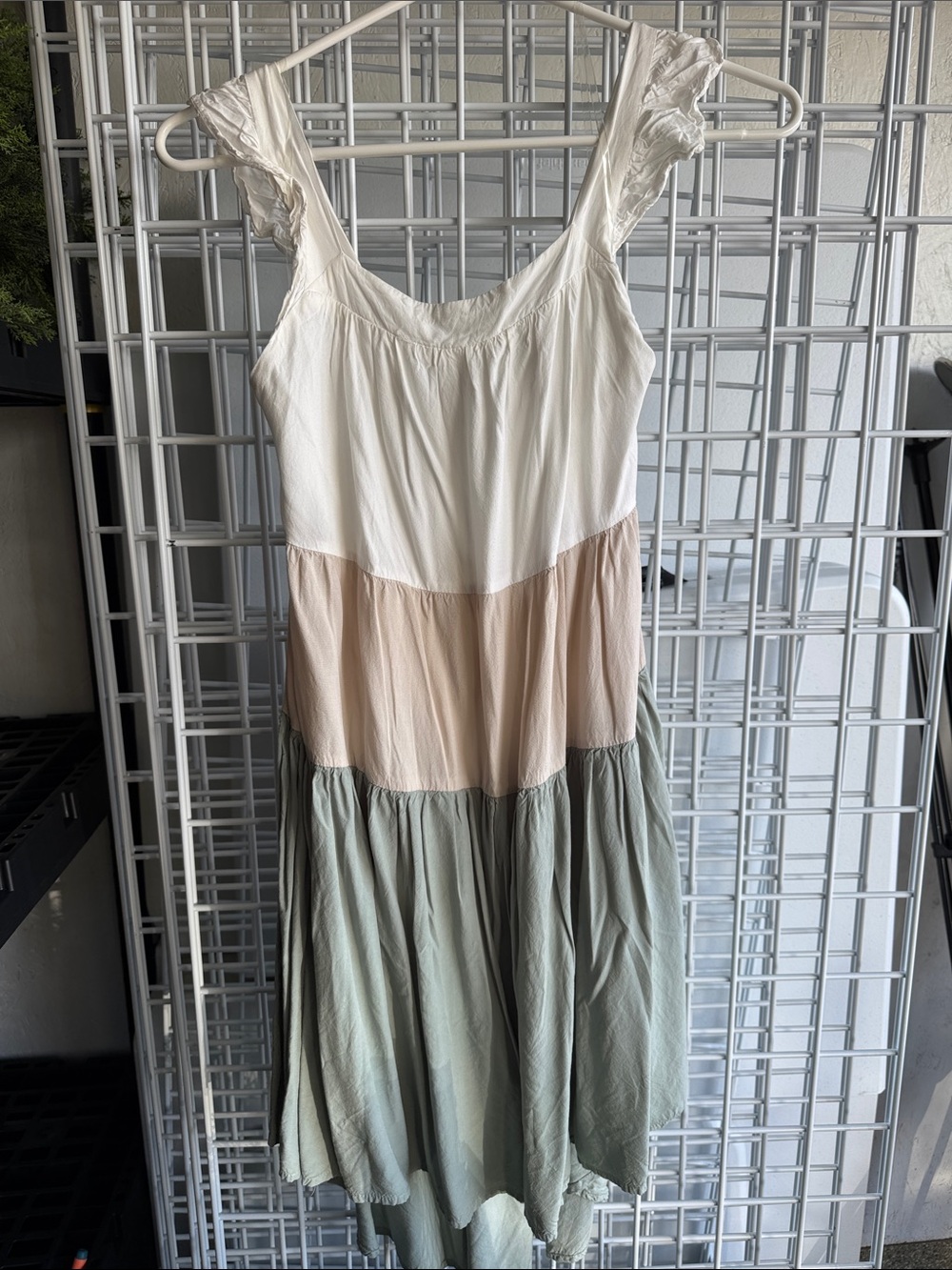 ANDREE BY UNIT White, Blush & Sage Tiered Ruffle Strap Mini Dress